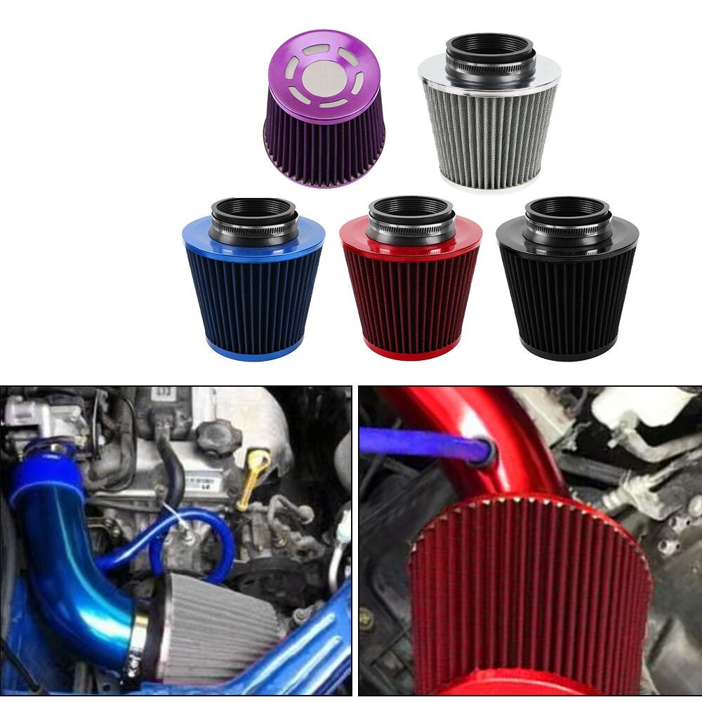 3 76MM Inlet High Flow Car Cold Air Intake Cone Air Filter Replacement Q