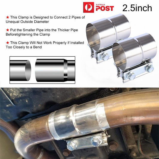 2.5In Stainless Steel Butt Joint Band Exhaust Clamp Sleeve for Muffler Downpipe