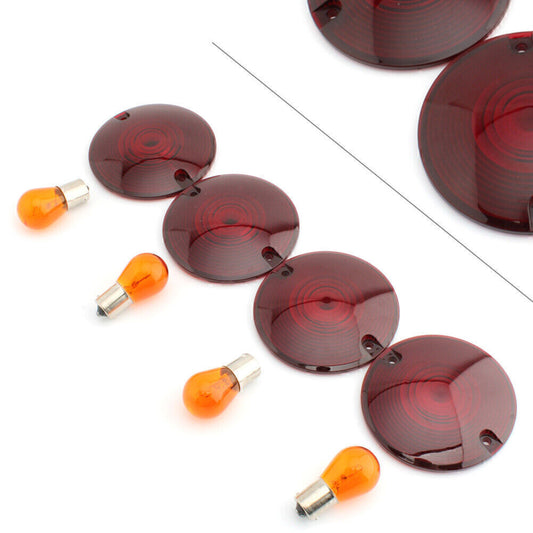 Turn Signal Light Lens Cover w/ Amber Bulbs for 94-10 for Harley Davidson Road King Q