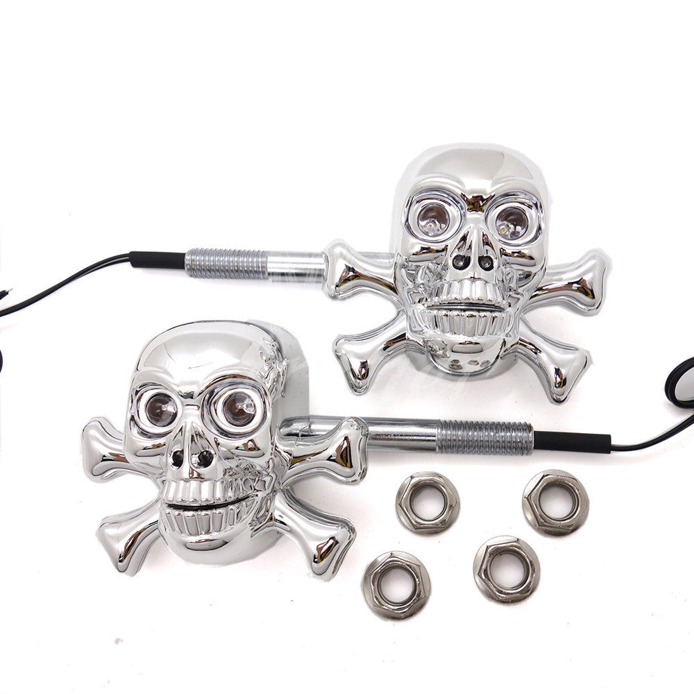 2X Chrome LED Skull Turn Signal Blinker Light for Harley Crusie Chopper Custom Q