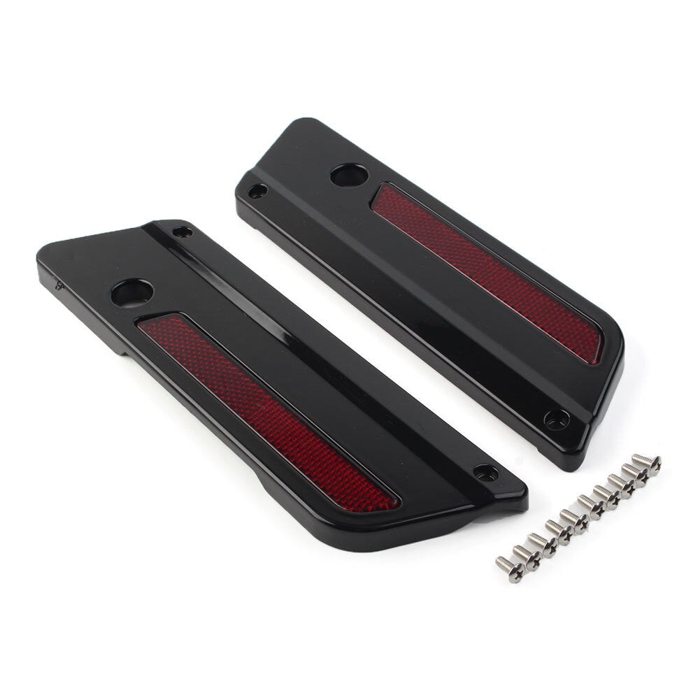 Black Saddlebag Guard Latch Cover w/Red Reflectors for Harley Touring 1993-2013 Q