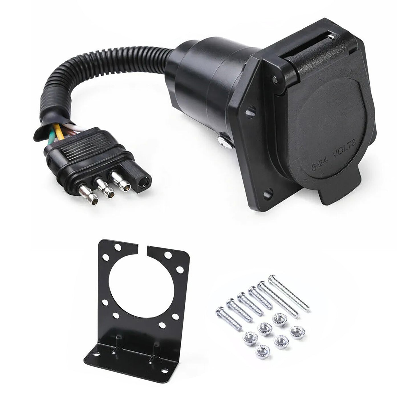 Flat 4 Pin to 7 Way Blade RV Trailer Plug Adapter Tow Truck Light Wire Connector