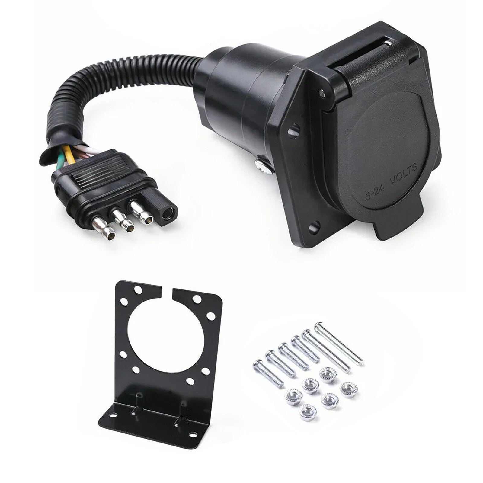 Flat 4 Pin to 7 Way Blade RV Trailer Plug Adapter Tow Truck Light Wire Connector