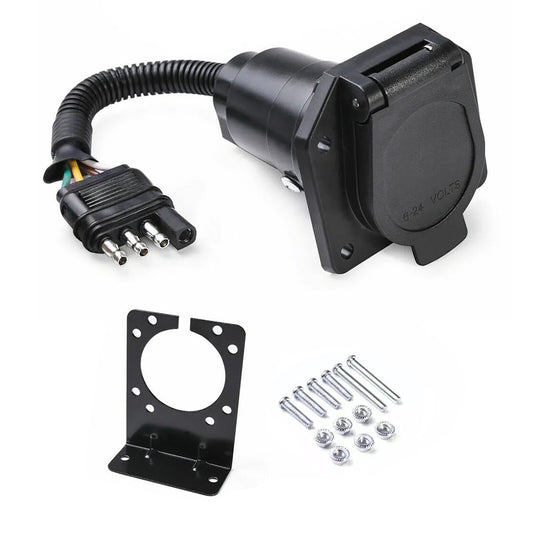 Flat 4 Pin to 7 Way Blade RV Trailer Plug Adapter Tow Truck Light Wire Connector