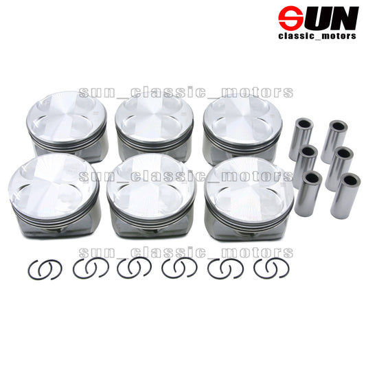 6-Piece Piston and Ring Set 10.7:1 for E82 E88 E90 128i 328i 3.0L N52B30A-