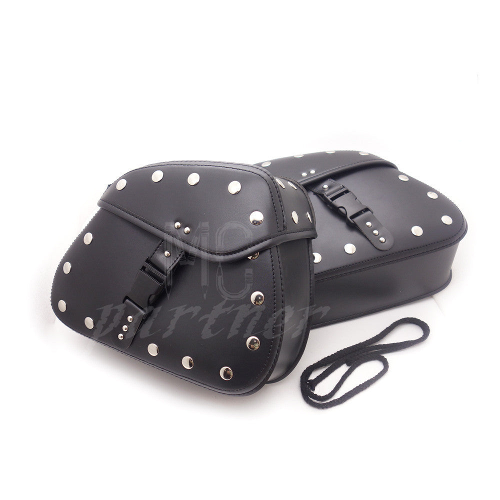 2X Motorcycle Black PU Leather Luggage Bags Saddlebag Saddle Bag Pouch Bag Q