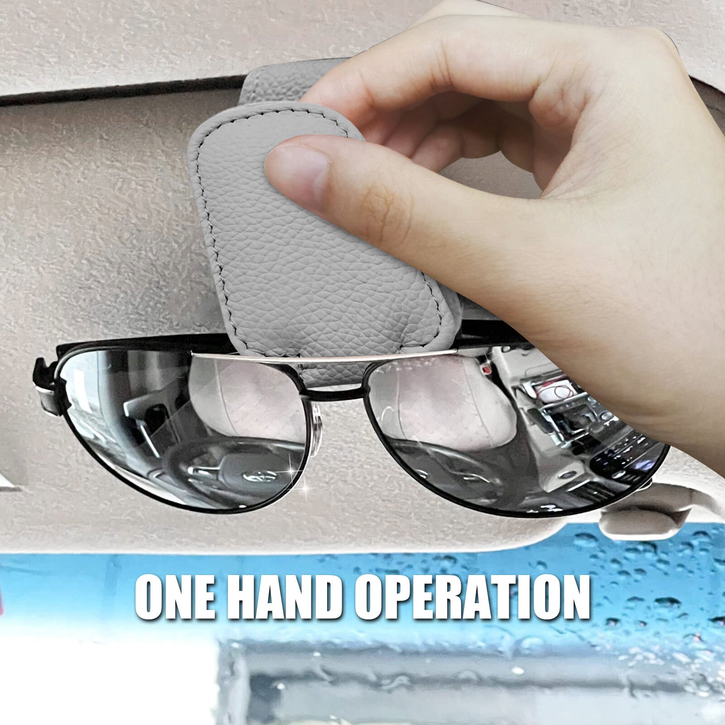 2-Piece Gray Universal Magnetic Leather Car SUV Sunglasses Holder Clip n