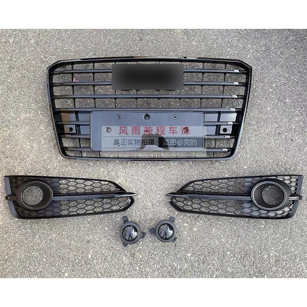 S8 Style Grill for Audi for A8 2015-17 Front Bumper Grille W/ Fog Light Frame Cover