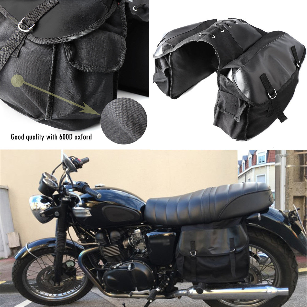 Black Motorcycle Universal Saddle Bag Travel Tool Storage Canvas Pouch Box Q