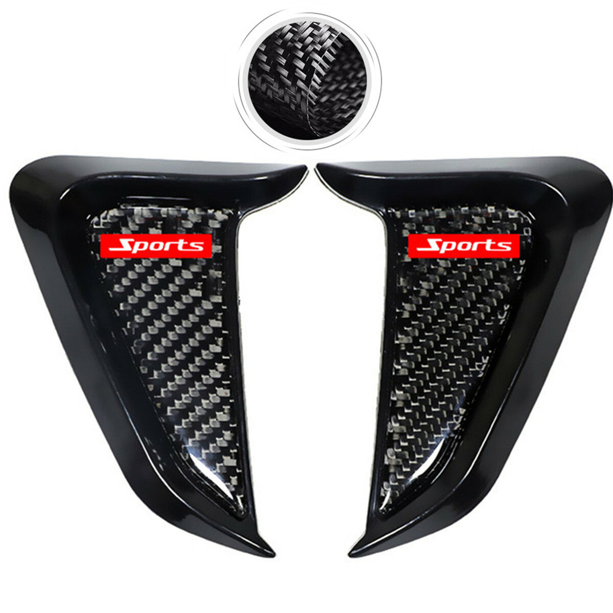 2Pcs Car Side Fender Emblem Vent Cover Leaf Panel Sticker Carbon Fiber ABS Black