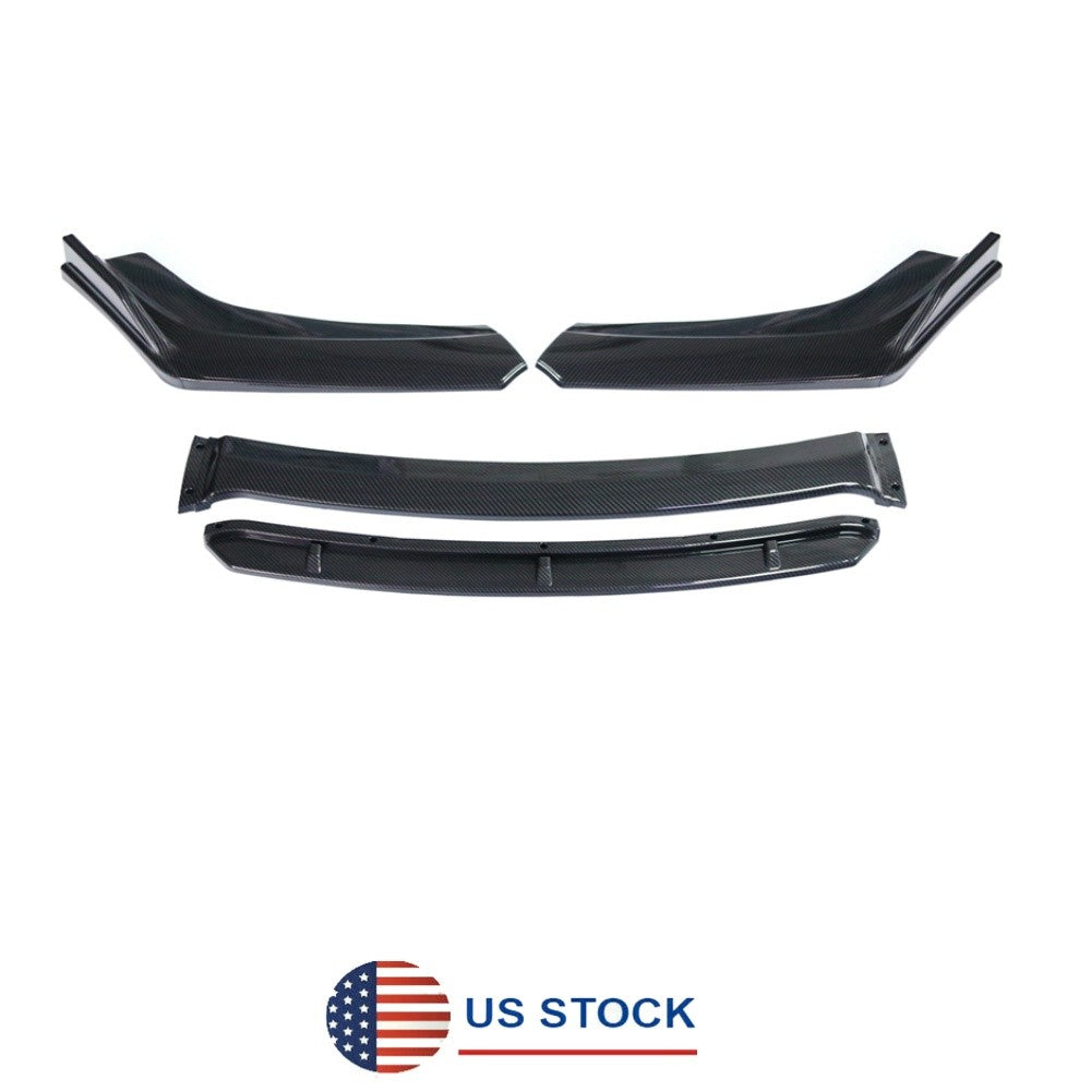 Black Carbon Fiber Look Car Front Bumper Lip Chin Splitter Spoiler Body Kit 4Pcs Q