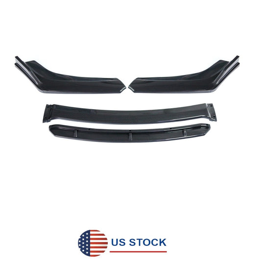 Black Carbon Fiber Look Car Front Bumper Lip Chin Splitter Spoiler Body Kit 4Pcs Q