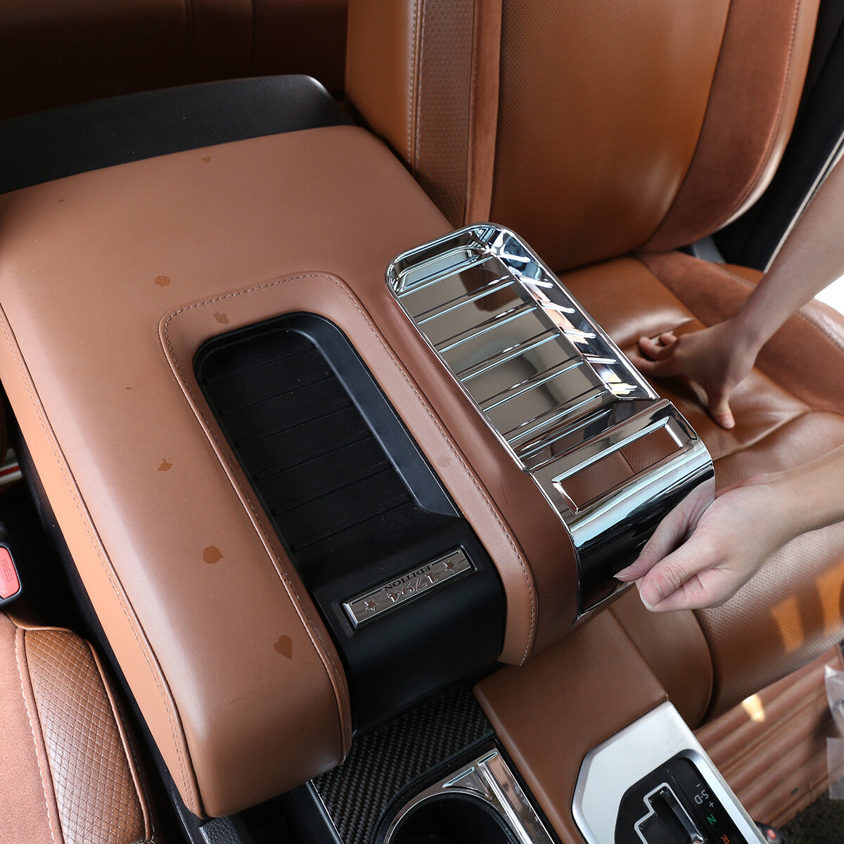 Chrome interior armrest box cover trim for Tenderra 2014-2020 ABS n