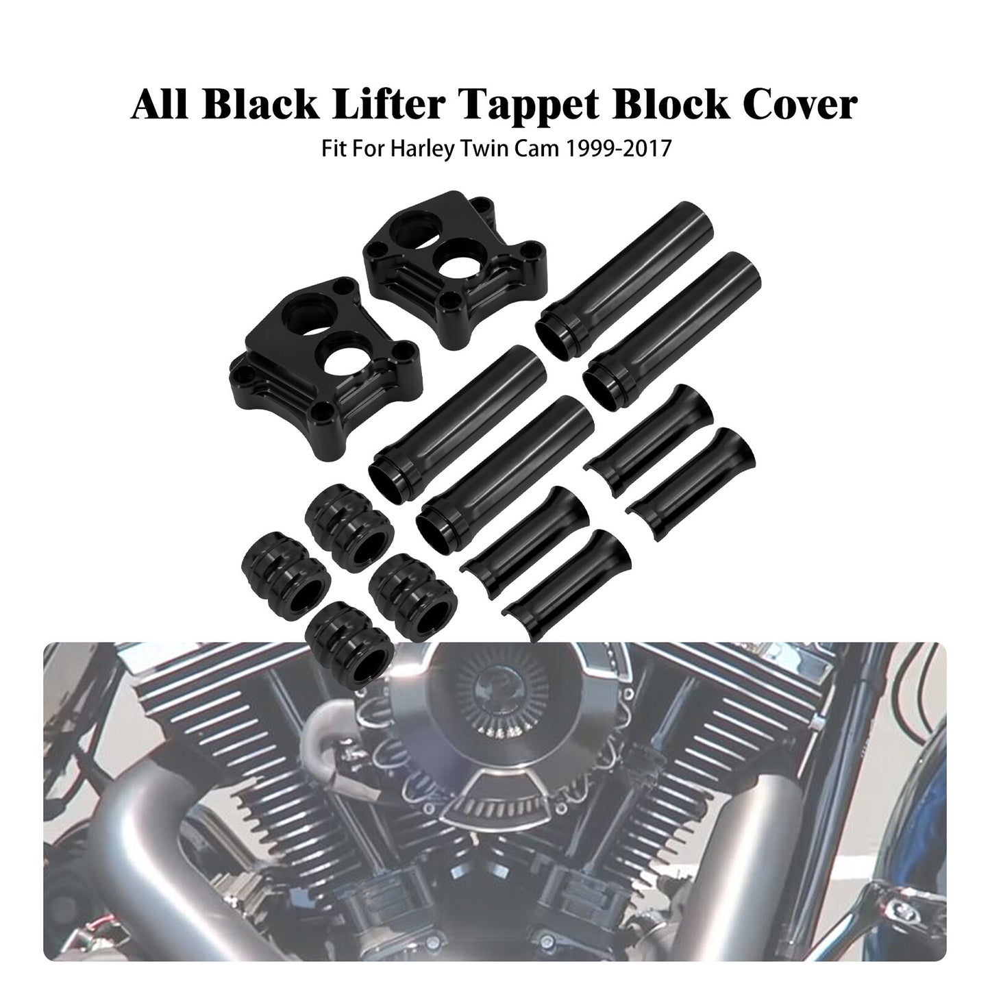 Black Engine Pushrod Tube Lifter Tappet Block Cover for Harley Touring Twin Cam