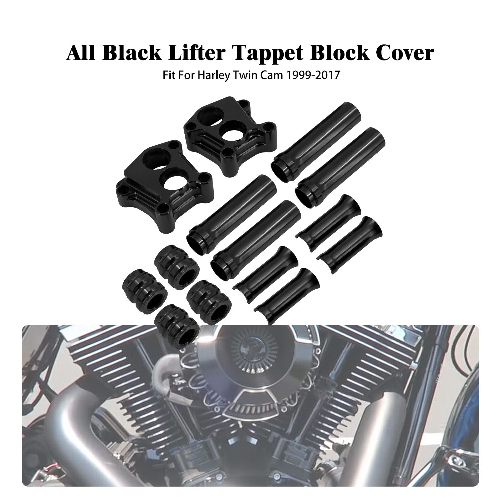 Black Engine Pushrod Tube Lifter Tappet Block Cover for Harley Touring Twin Cam