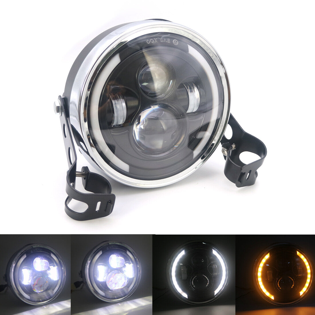 Black 7LED Round Headlight With 28-43mm Fork Tubes Bracket For CB400 GN125 Q