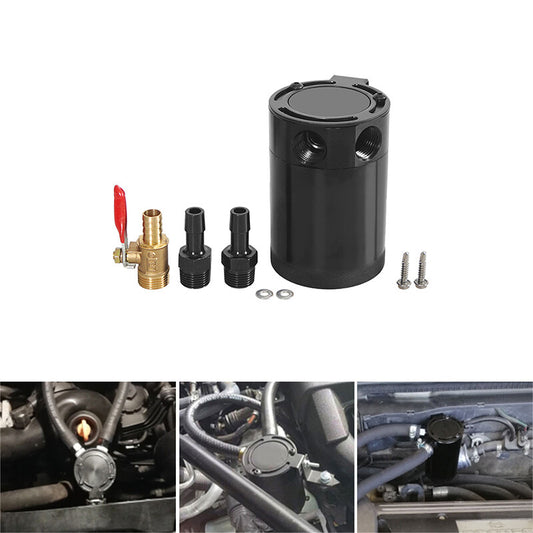 Oil Catch Can Baffled 2Port Oil Catch Tank Reservoir Drain Valve Universal Black Q