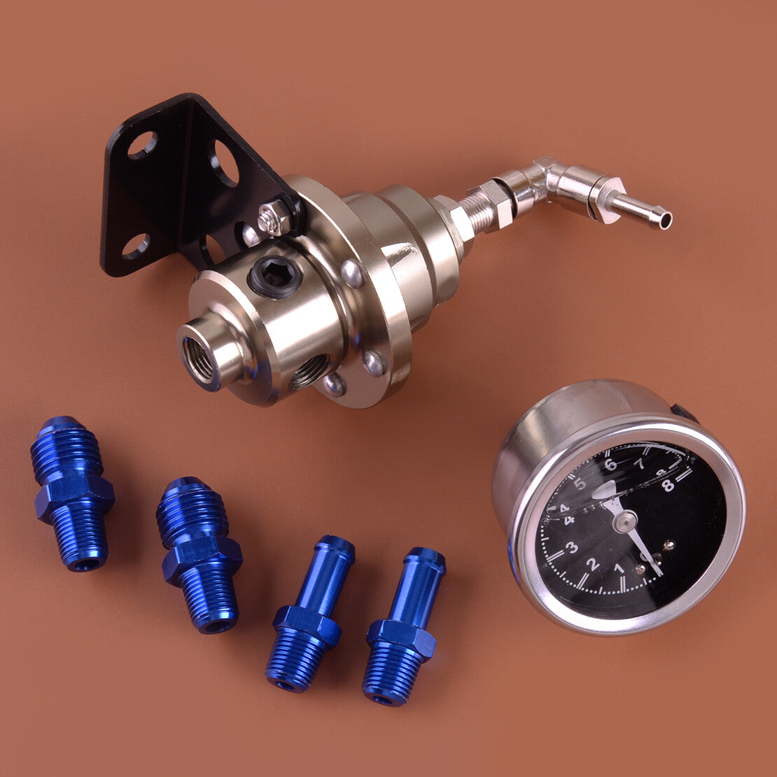 Universal Aluminum Adjustable Fuel Pressure Regulator Gauge Fitting End Kit