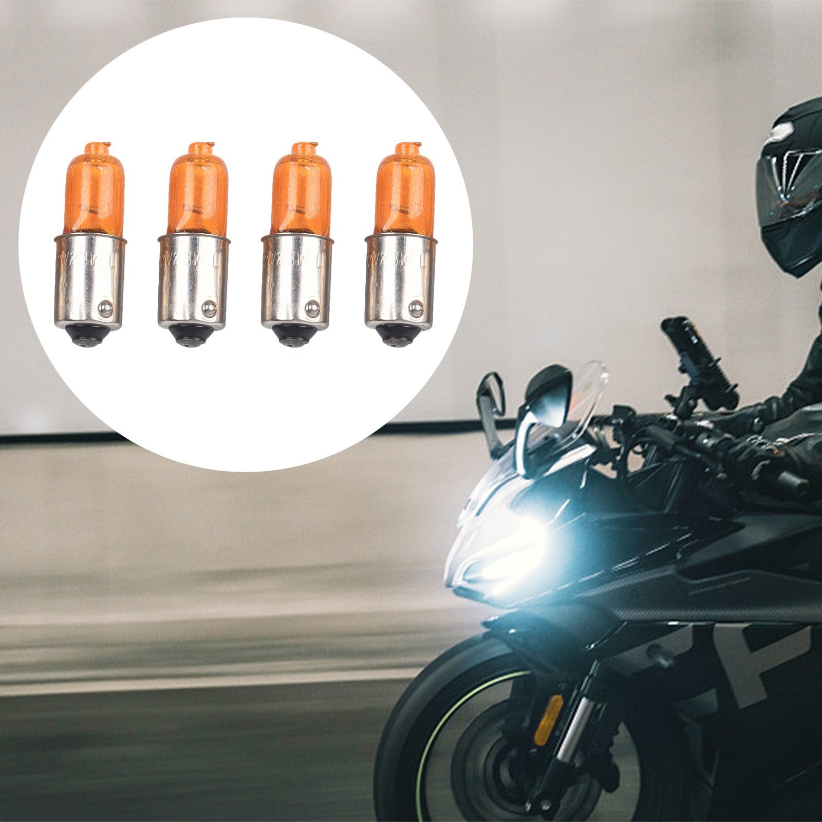 4Pcs Motorcycle Motorbike for Mini Indicator Bulbs Halogen-BA9S Base Amber 12V/23W
