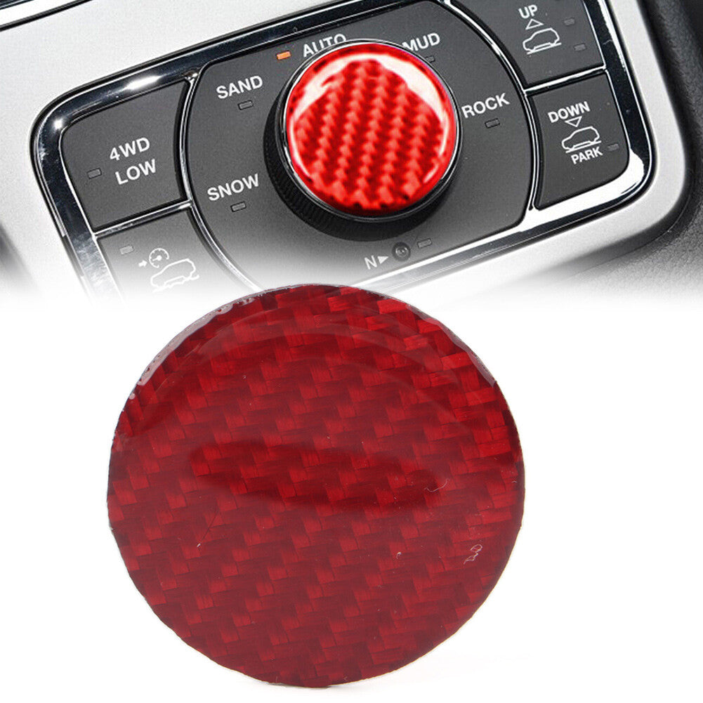 Carbon Fiber Red Central Console Knob Button Cover Trim for Jeep Grand Cherokee