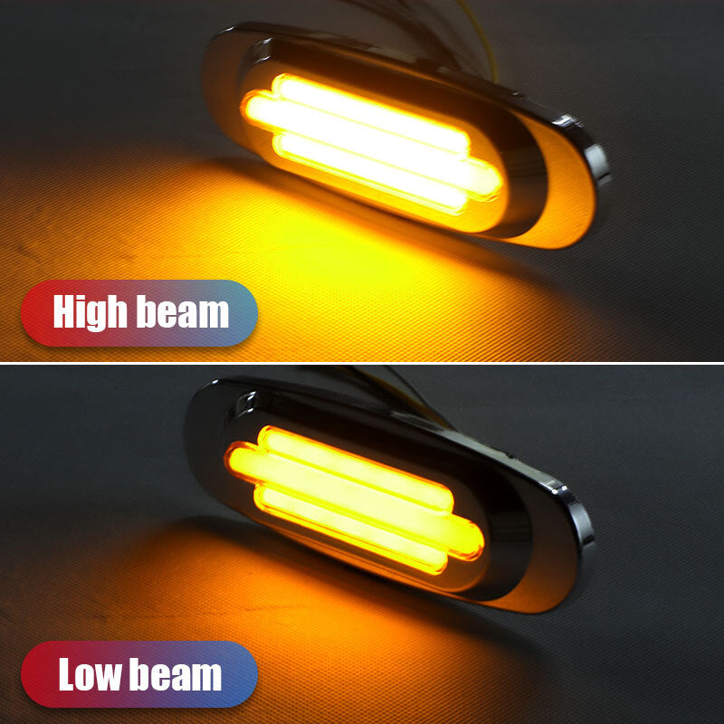 2x 16-LED Yellow Truck Trailer Side Marker Turn Signal Tail Light Chrome 12V 24V