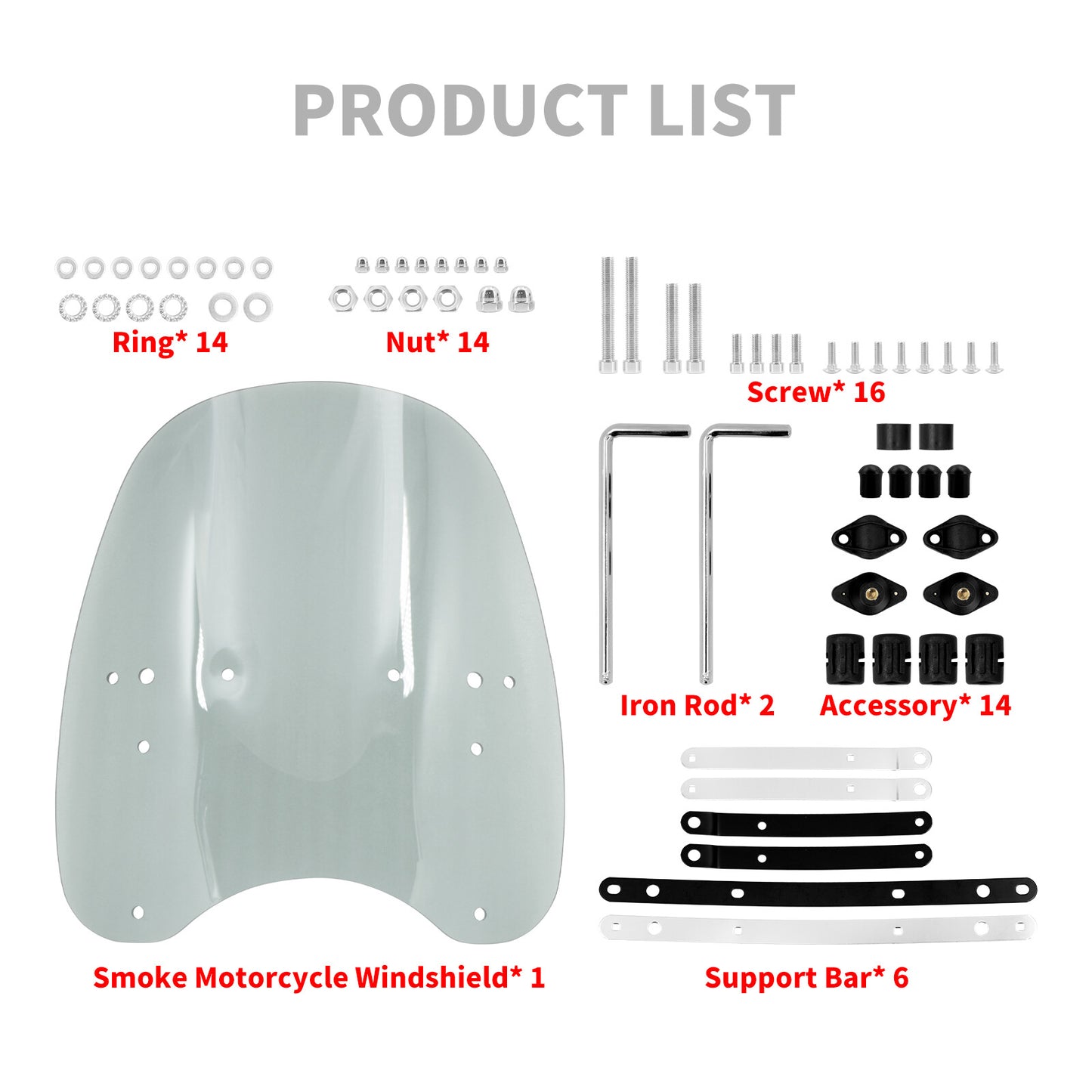 18 x 16 Smoke Windshield Fit For Universal Motorcycle 7/8 1 1.25 Handlebar