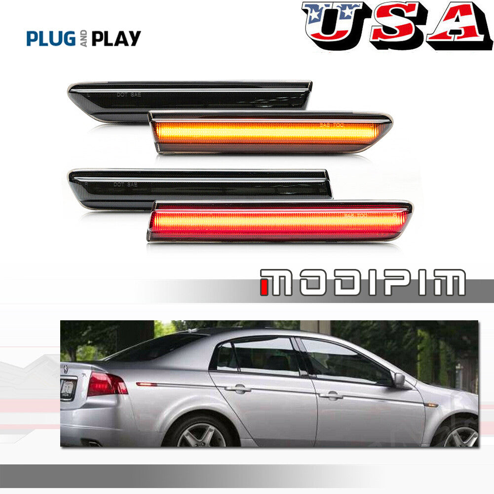 4-Pack Smoked LED Front and Rear Bumper Side Marker Lights for 2004-2008 for Acura TL- v