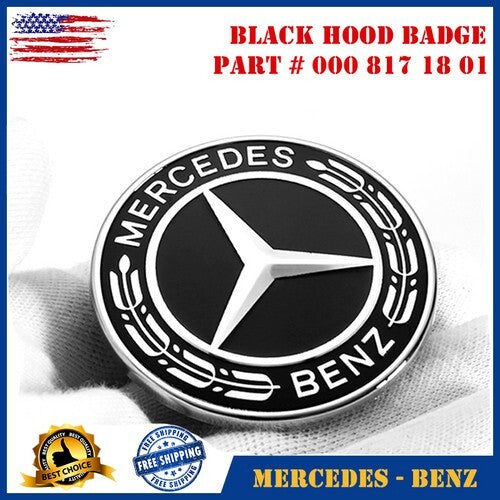 for Mercedes-Benz Black Hood Emblem Laurel Wreath Flat Logo GT CLA SLK CLS SL CLS S