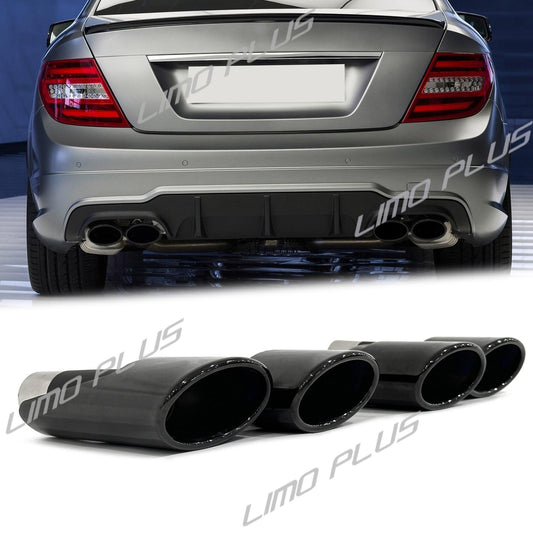 50mm Dual Black Exhaust Tips for Mercedes W220 W221 W204 W218 W212 W212 SLK Q