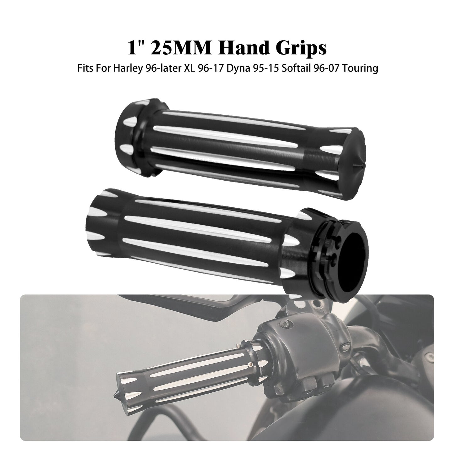 Black CNC 1 25mm Handlebar Hand Grips for Harley Touring Dyna Softail Sportster