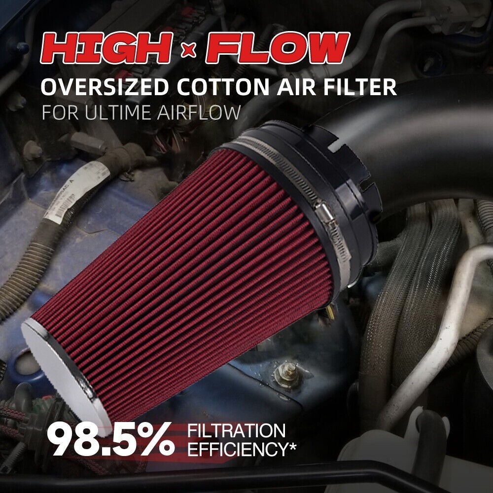 RED 4102mm Long High Flow Inlet Cone Red Dry Filter Cold Air Intake Replaceme Q