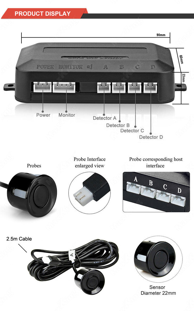 4-Side Parking Sensor LED Car Backup Reverse Rear Radar System Alarm Kit n
