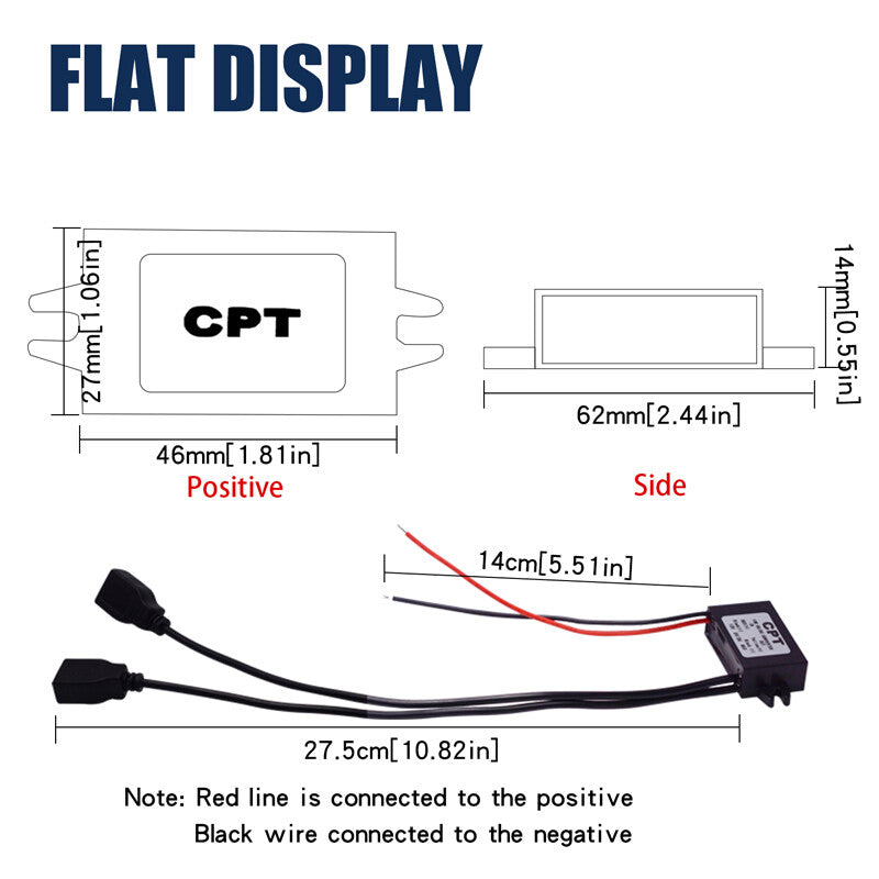 Car 3A 15W DC 12V to DC 5V Hard Wired Dual USB Charger Dash Cam Accessories Set v
