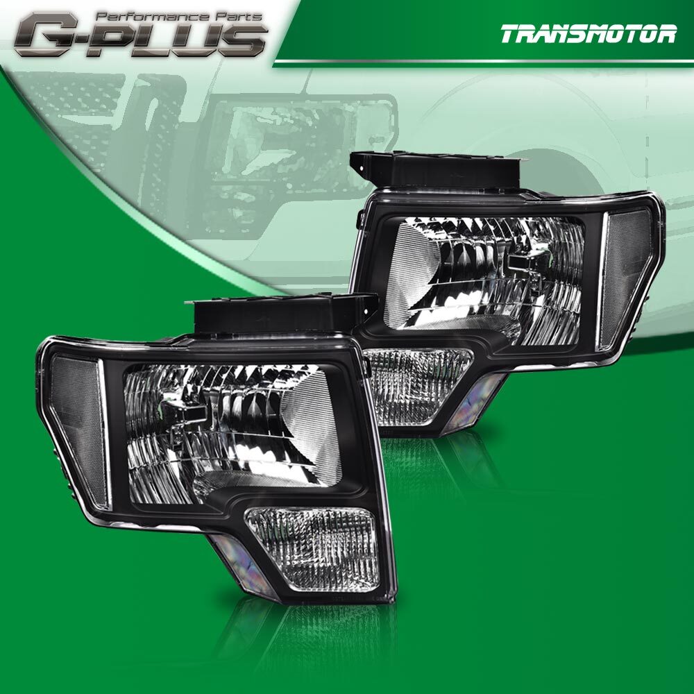 Suitable for 2009-2014 for Ford F-150. Black headlight assembly with pickup for left and right sides.