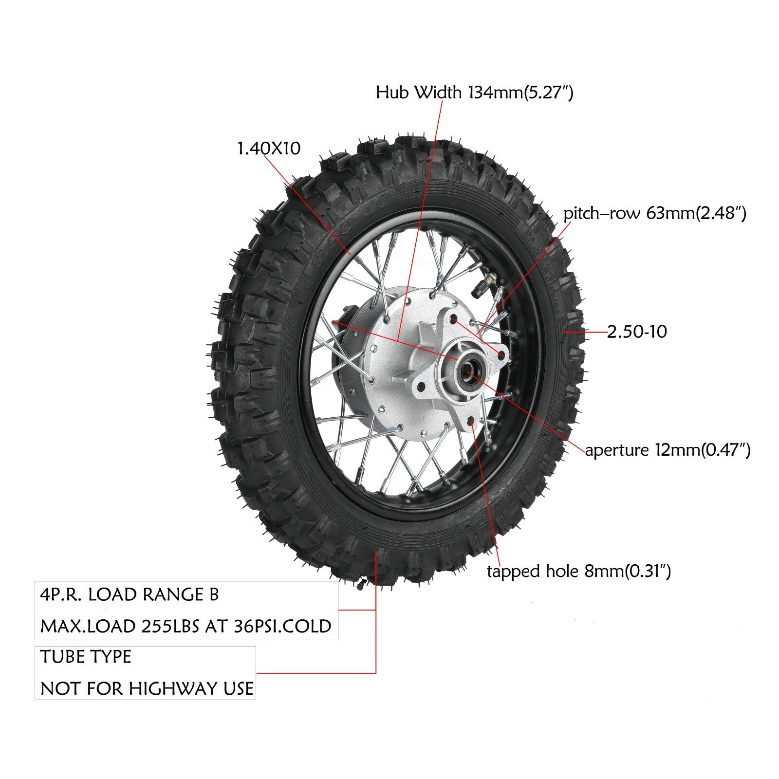 2.50-10 inch Front Rear Wheel Tyre 1.4x10 Rim CRF50 Dirt Bike Drum Brake 70cc 50