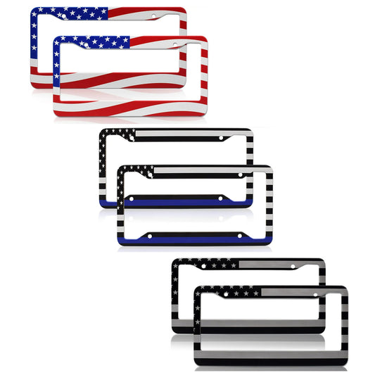 2pcs for GMC for Sierra 1500 2500 US Flag Patriotic Truck License Plate Frame Cover Q