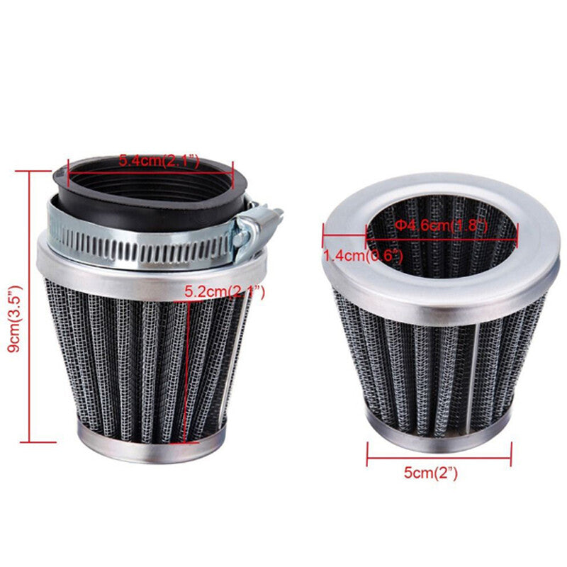 2PCS Motorcycle 54mm/2.12 Tapered Chrome Pod Air Intake Air Filters Hose Clamp v