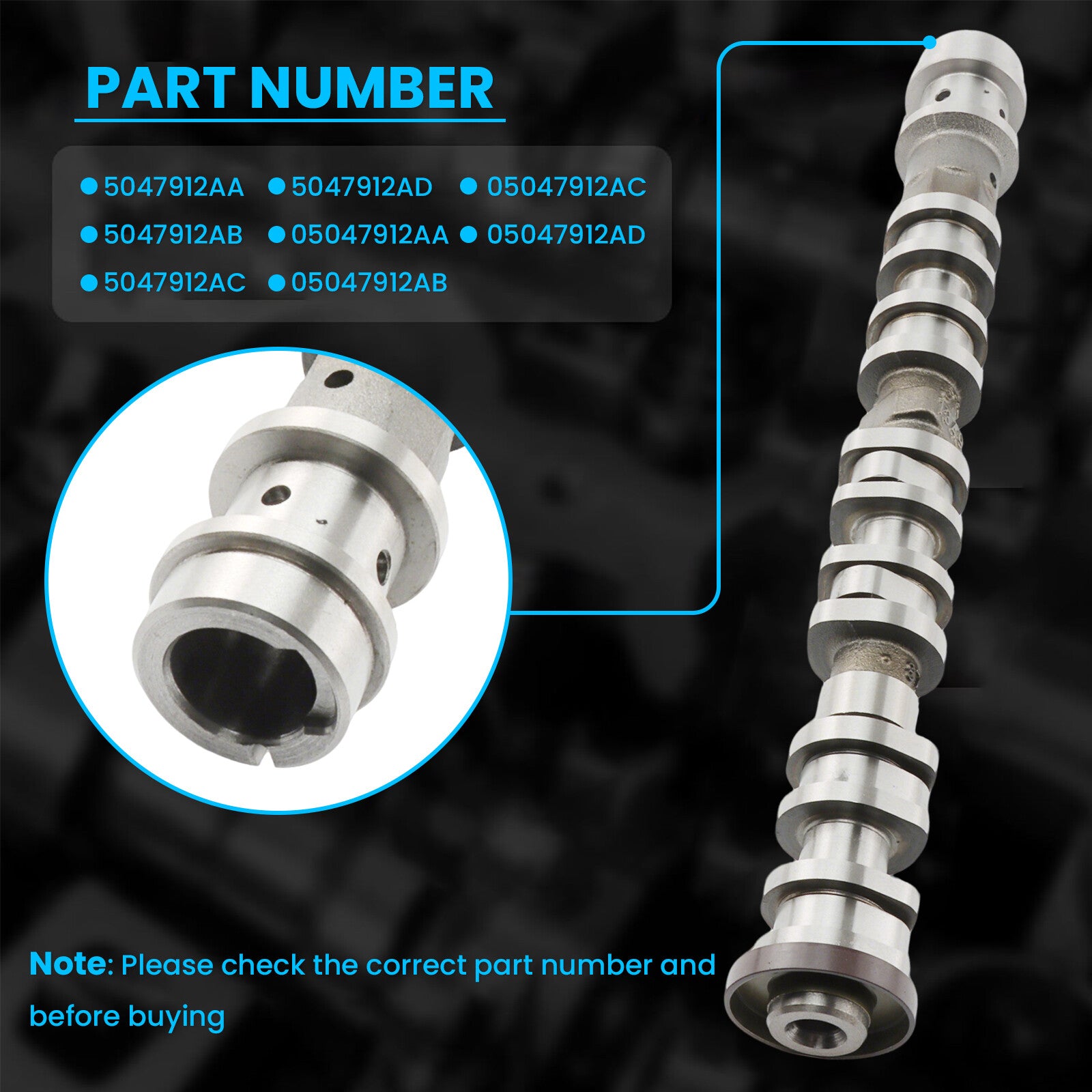 The new intake engine camshaft on the left side is suitable for Chrysler for Dodge for Jeep for Ram 3.6L 5047912AD