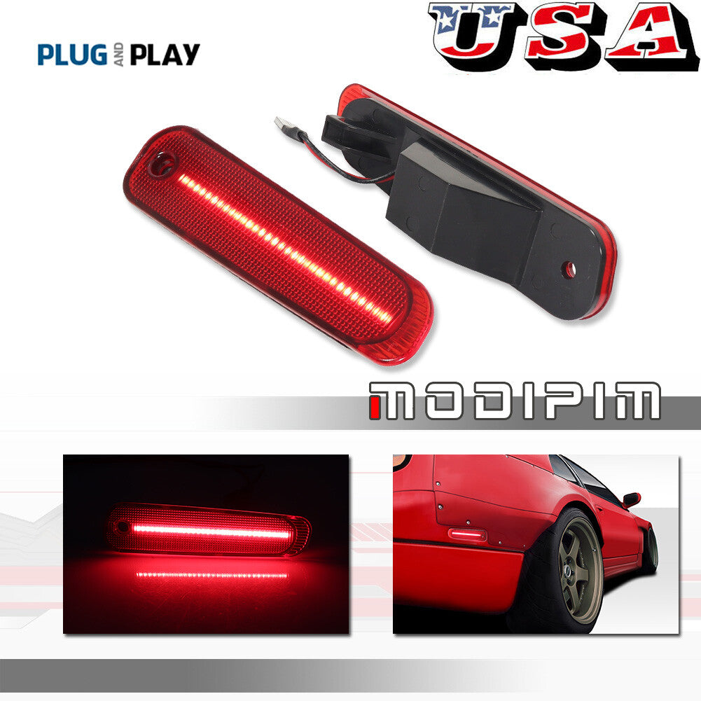 Red Lens LED Rear Bumper Side Marker Lights for 1990 - 1996 for 300ZX Z32- v