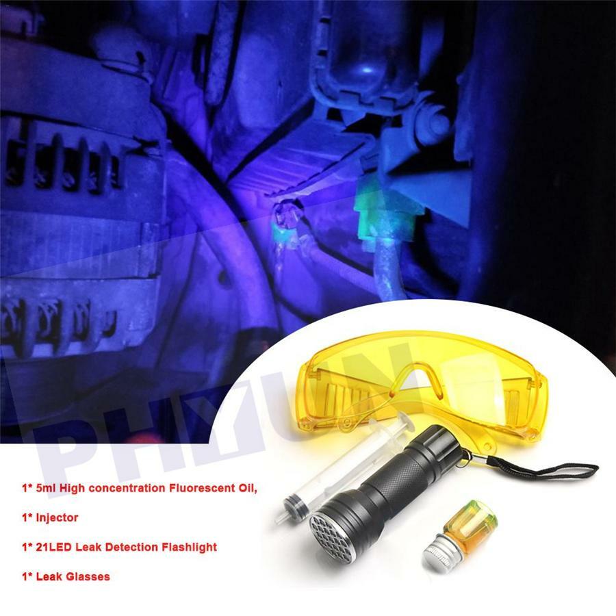 A/C System Leak Test Detector Kit UV Flashlight Glasses Dye +5ml Fluorescent Oil Q