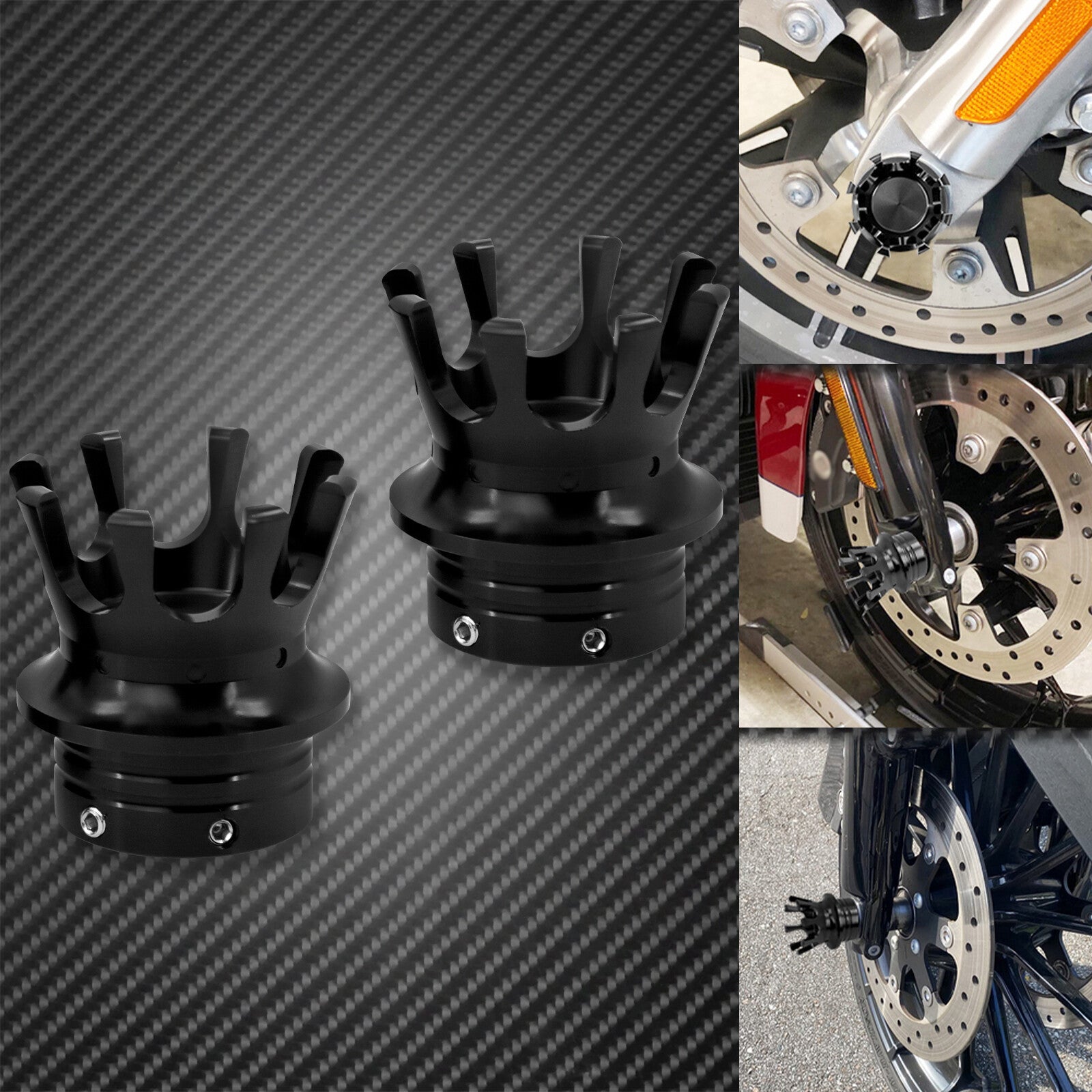 All Black 29MM Crown King Front Axle Nut Cover Fit for Harley Sportster Touring Q