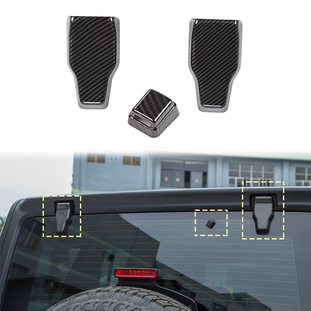 Carbon Tailgate Window Glass Hinge Rain Wiper Cover Trim for Jeep for Wrangler JL 18