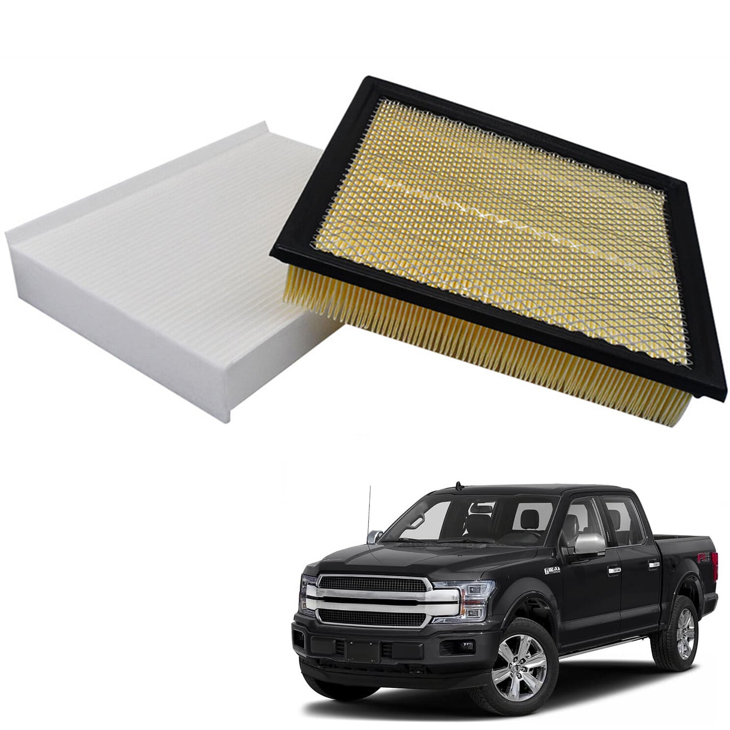 This combo kit is suitable for 2015-2023 F150s and includes a pickup engine air filter and cabin air filter. n