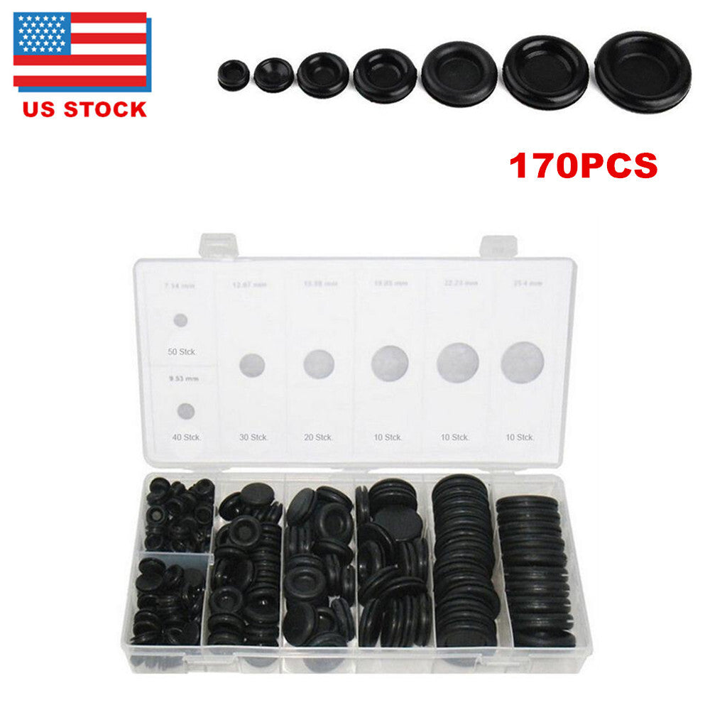 170-piece set of 7-size rubber grommet firewall plug wire gasket kit - n