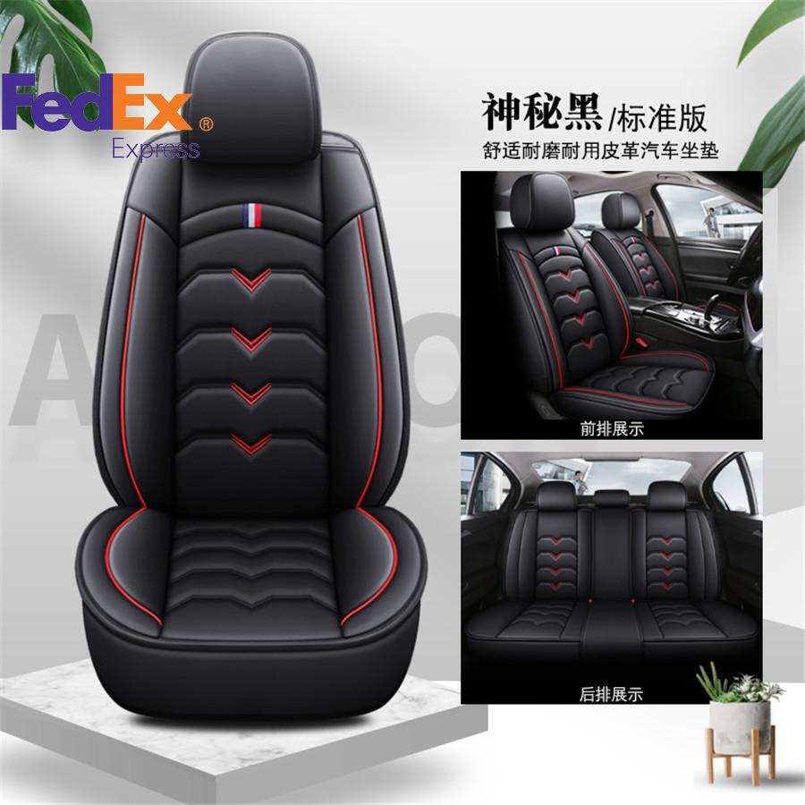 Black Red PU Leather 5-Seats Car for Seat Covers Auto Front+Rear Full Set Cushions Q