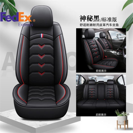 Black Red PU Leather 5-Seats Car for Seat Covers Auto Front+Rear Full Set Cushions Q
