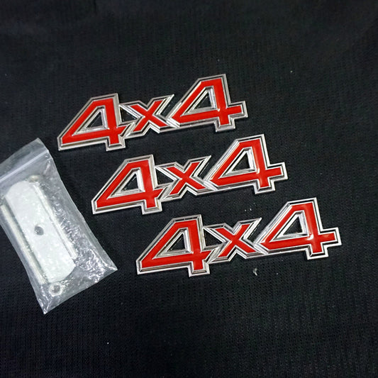 Red Silver 4x4 Chrome Metal Grille Emblem + 2x Decal Sticker Badge Motor Limited