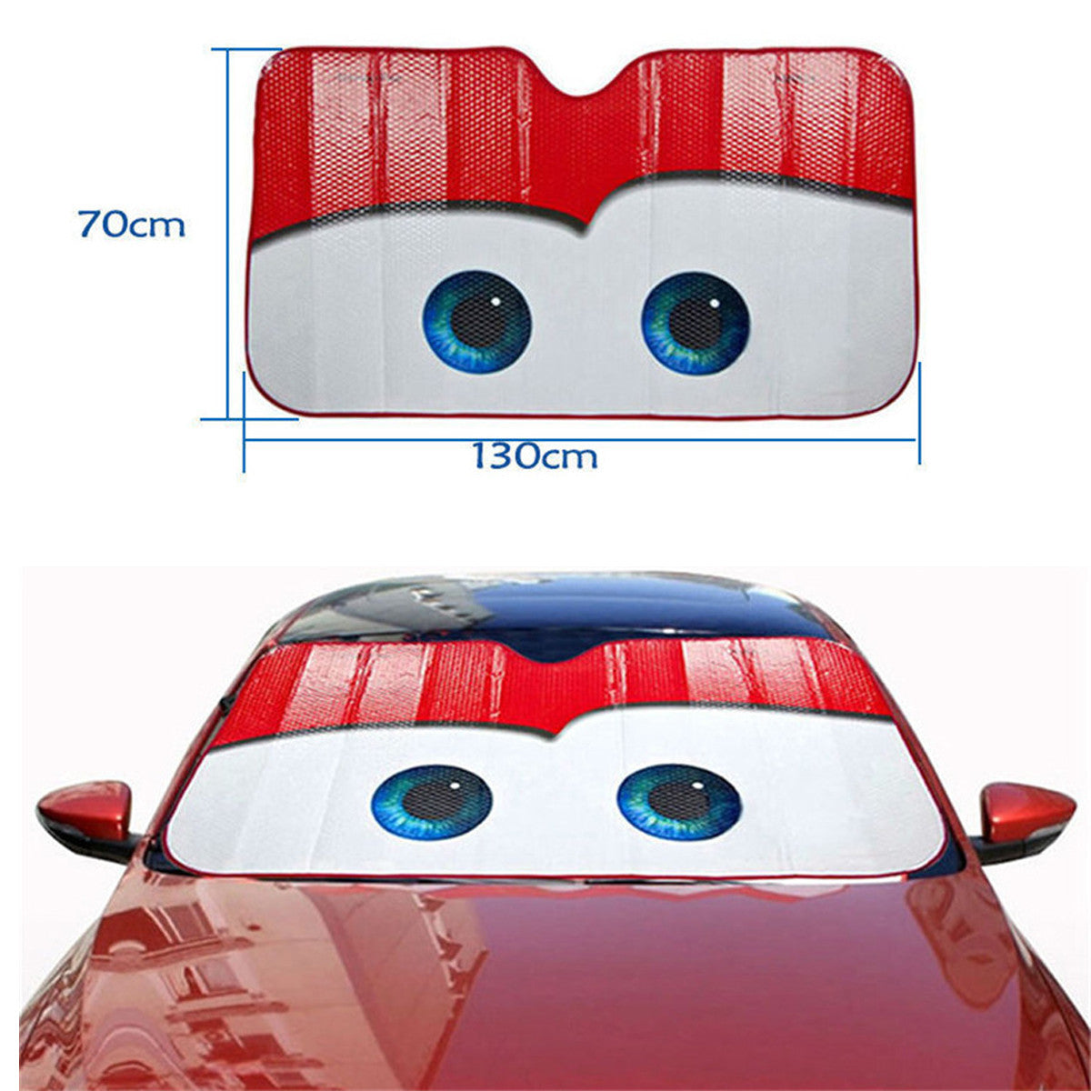 Car Windshield Sun Shade Sun Visor Anti-UV Red Big Eyes Funny Aluminium Foil Q
