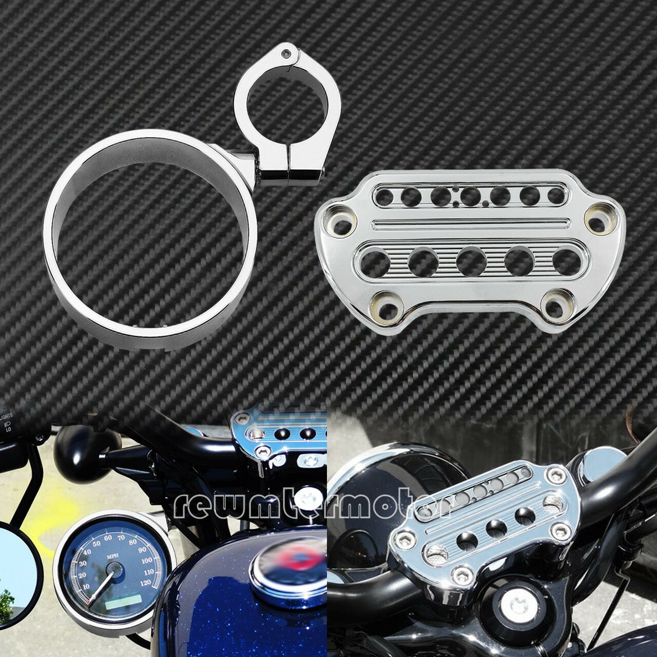 Chrome Front Indicator Handlebar Clamp Cover +Speedometer Bracket Fit for Harley Q