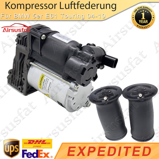 Air suspension compressor + 2x spring bellows rear for BMW E61 5 Series Touring 37206792855